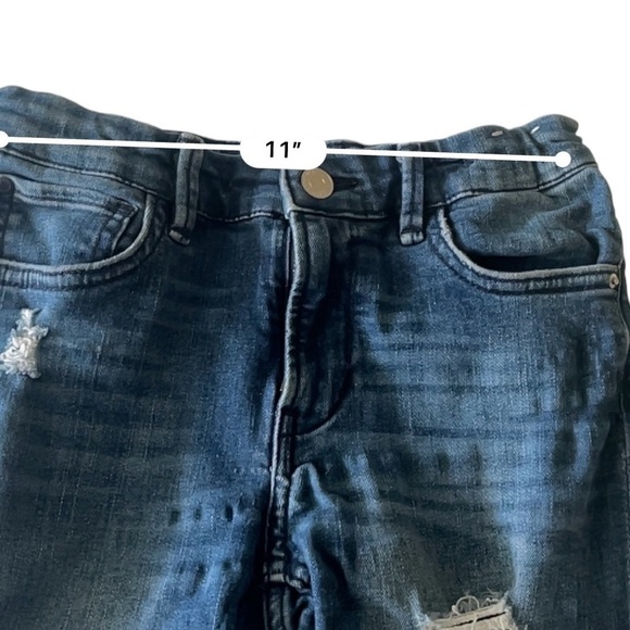 H & M super stretched distressed denim shorts blue pockets zipper snap Boys 7 - Picture 11 of 15